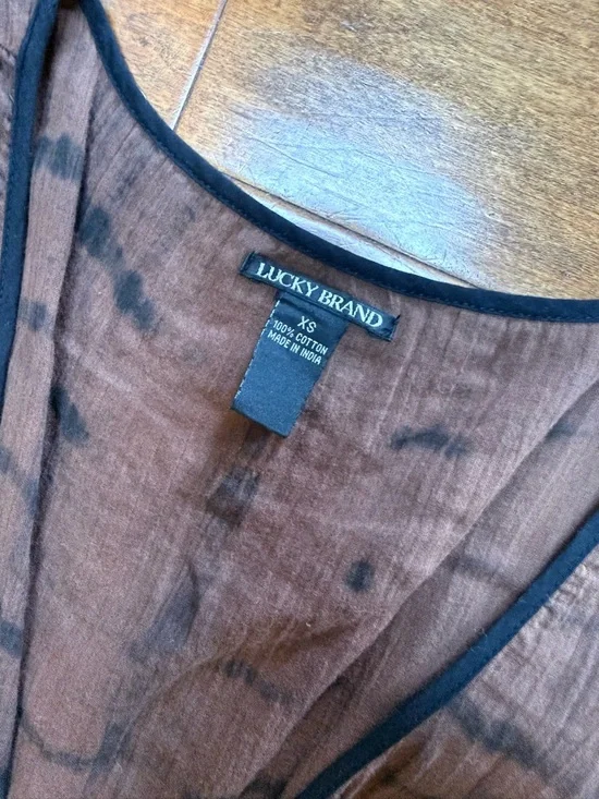 Lucky Brand Y2K Brown Tie Dye Wrap Midi Dress Raw Hem Boho - Picture 3 of 5